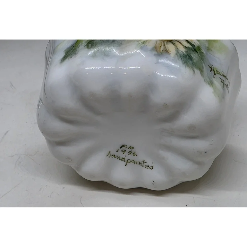 Two Porcelain Trinket Dishes Dish Handpainted Leaf And Basket Signed '86-87